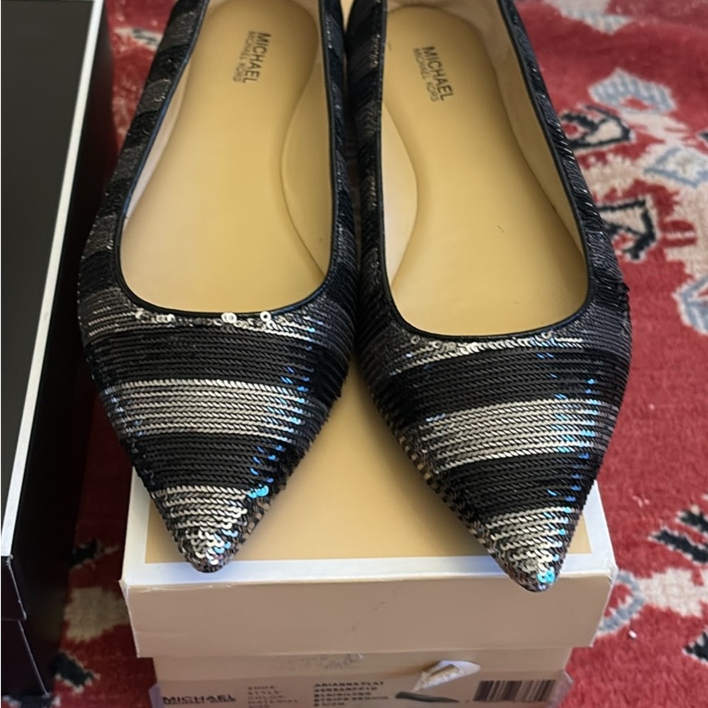 Michael Kors Black and Silver Sequin Flats